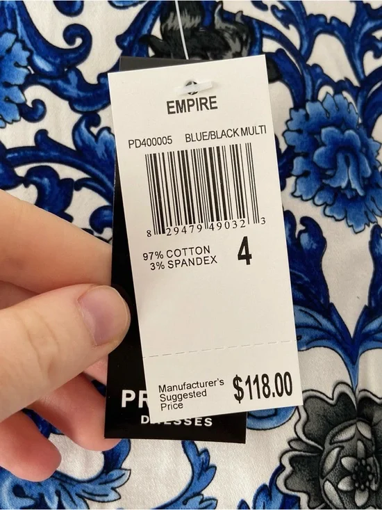 Premise Blue White Floral Damask Sheath Dress Size 4 NWT Belted Boho Career - Picture 7 of 8